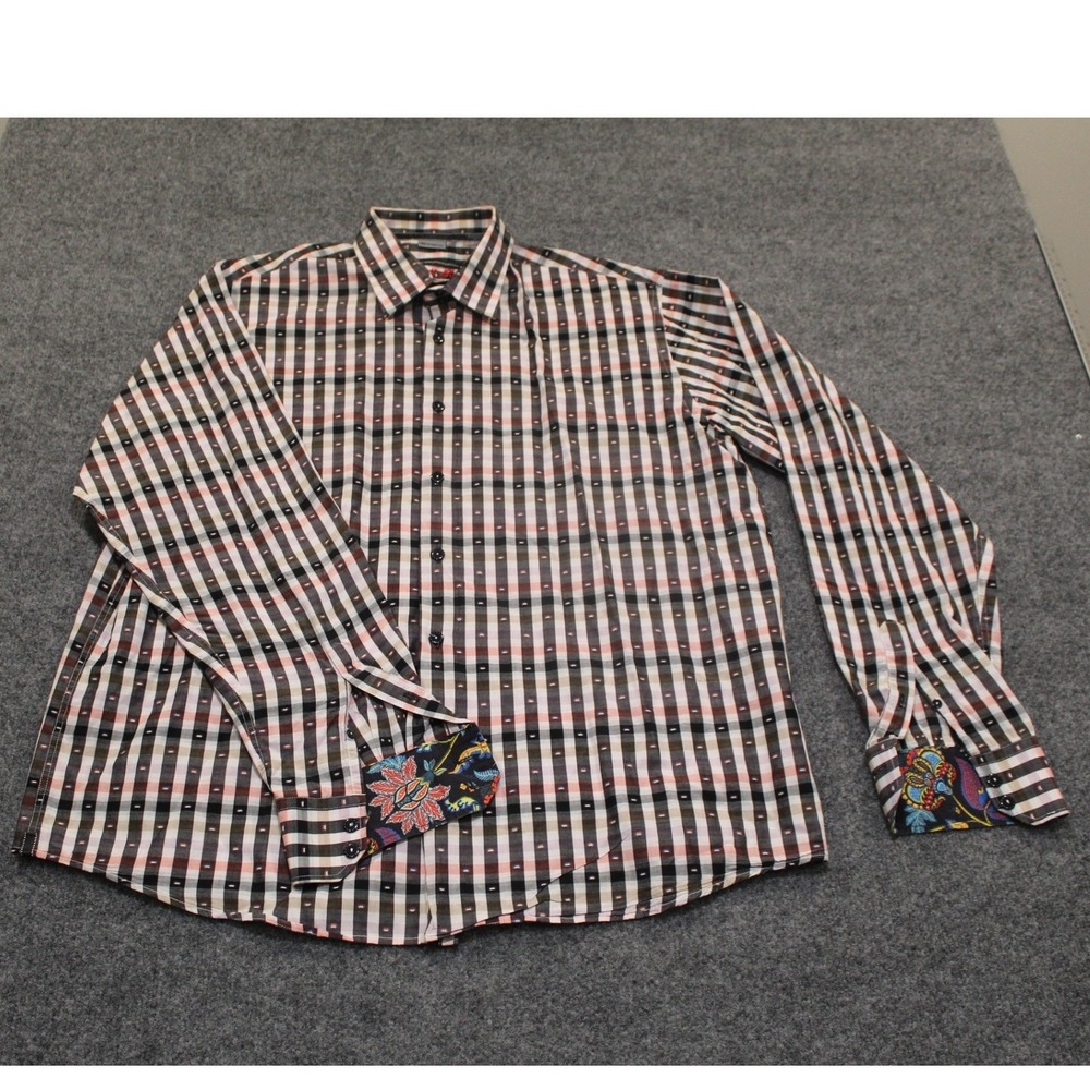 Visconti Black Mens Plaid Button Down Shirt Long Sleeve2 Ply Merc 100% Cotton XL